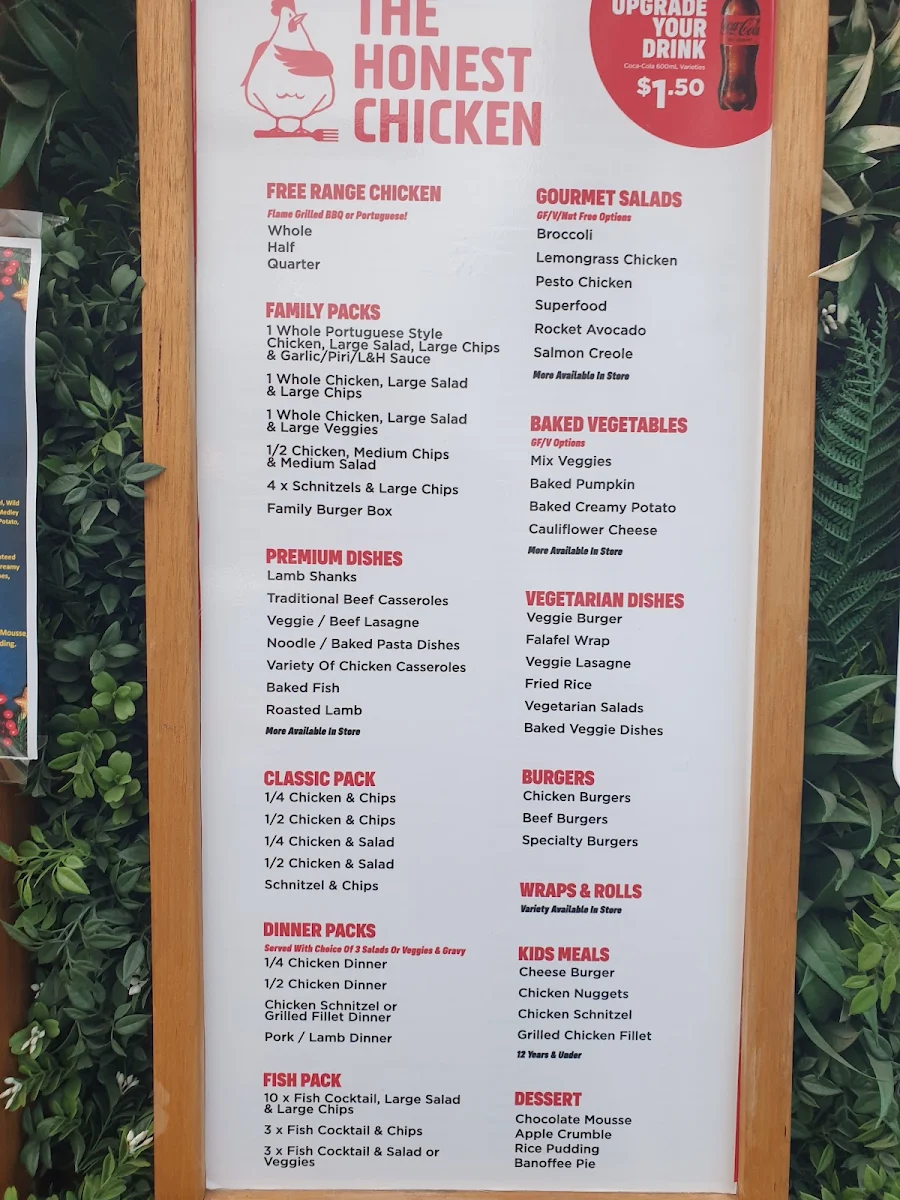 Menu, The Honest Chicken (Cherrybrook)