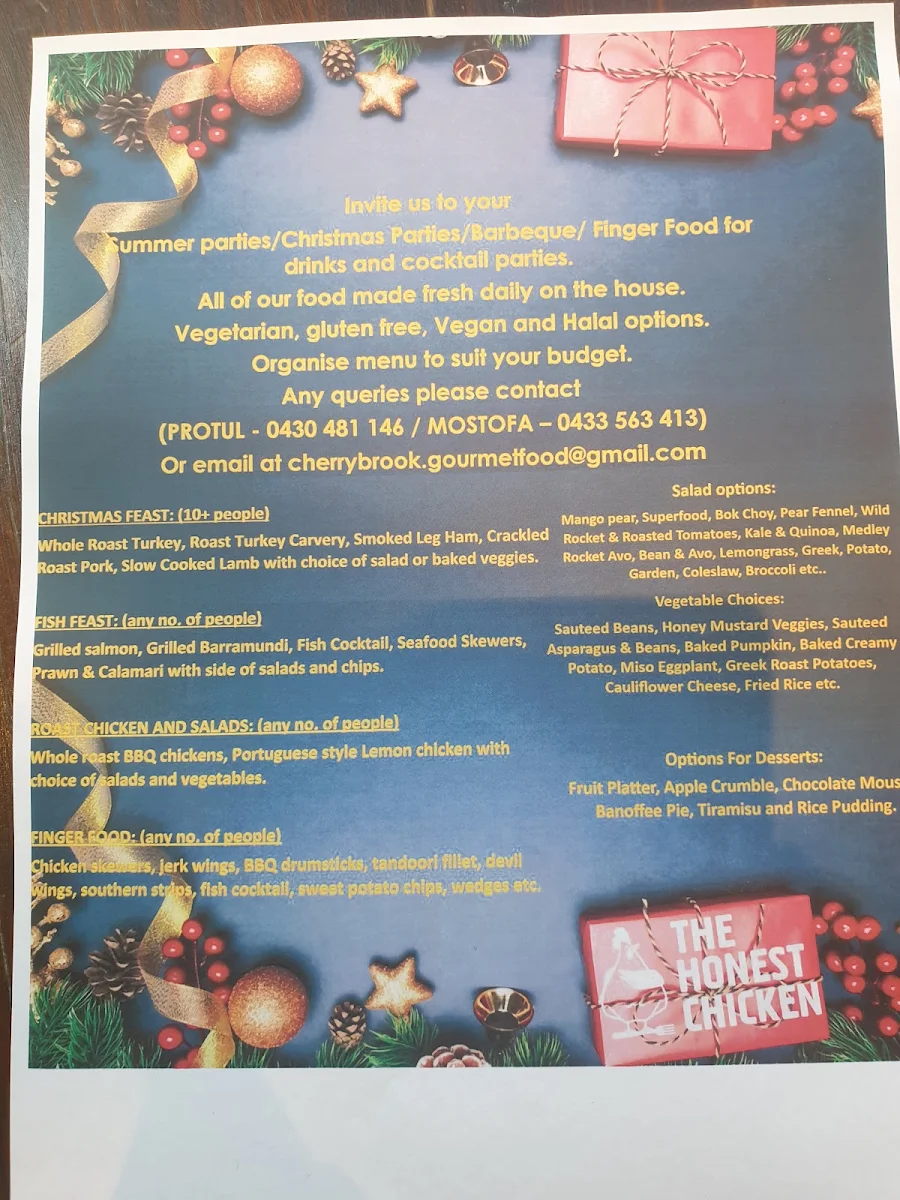 Menu, The Honest Chicken (Cherrybrook)