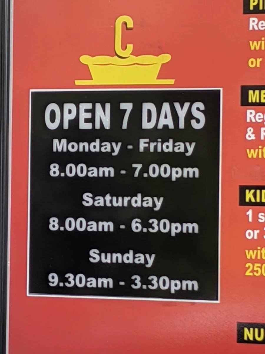 Menu, Cranston’s Pies
