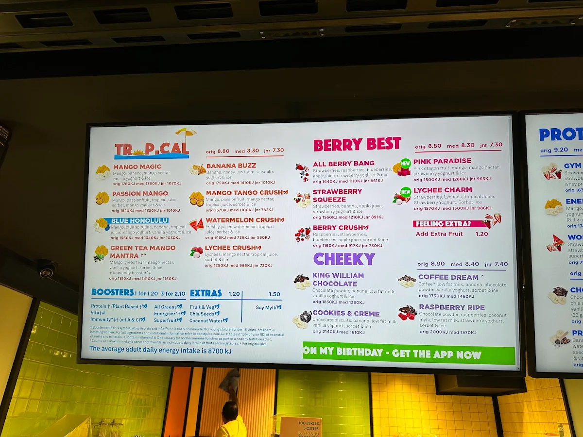Menu, Boost Juice QV