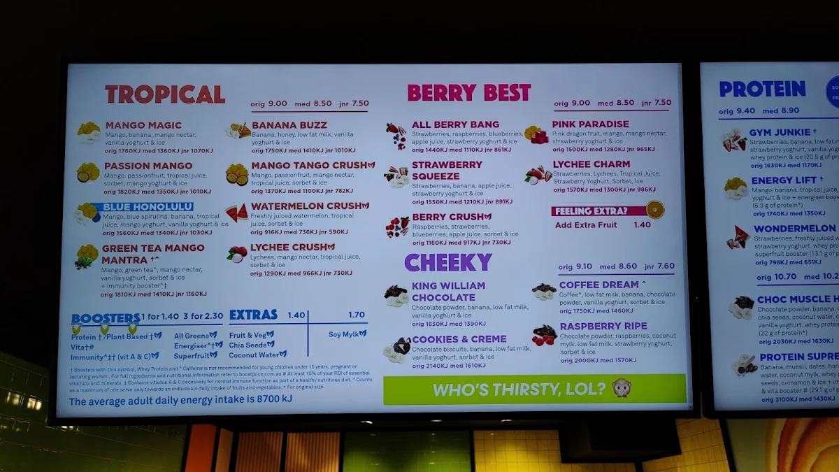 Menu, Boost Juice QV