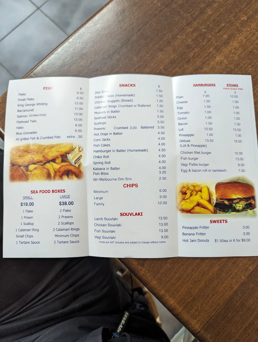 Menu, Diamond Creek Fish & Chips