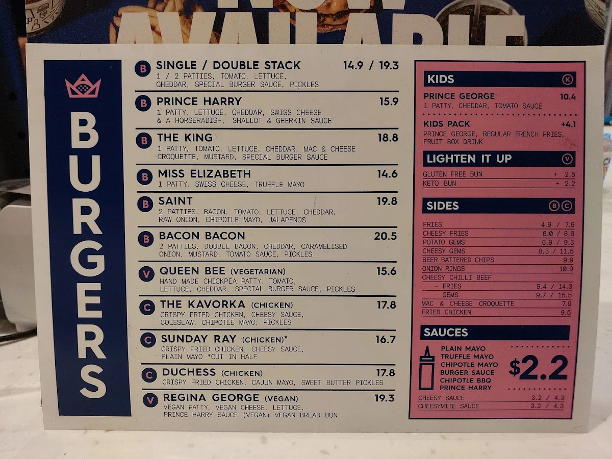 Menu, Royal Stacks Emporium