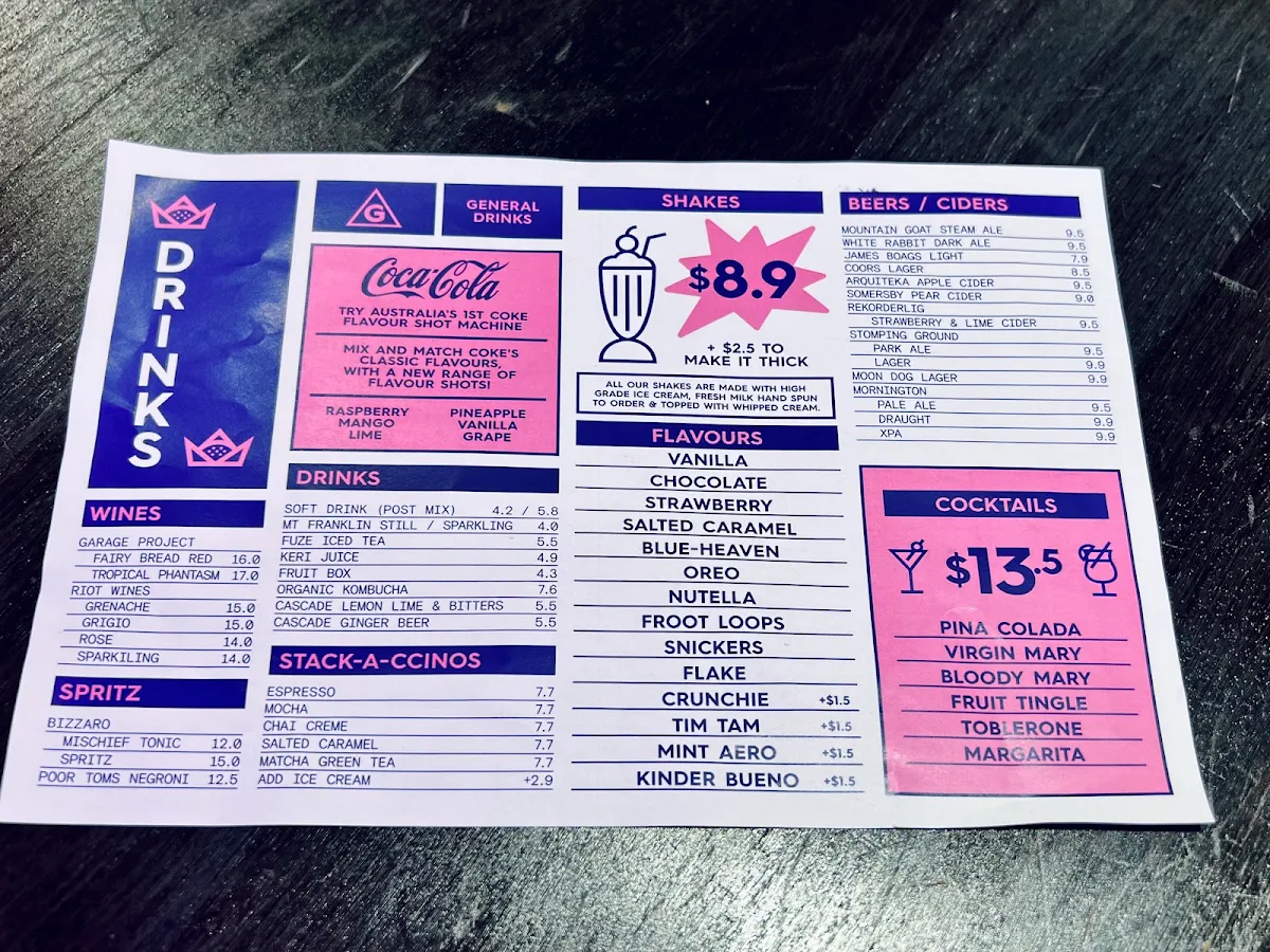 Menu, Royal Stacks Emporium