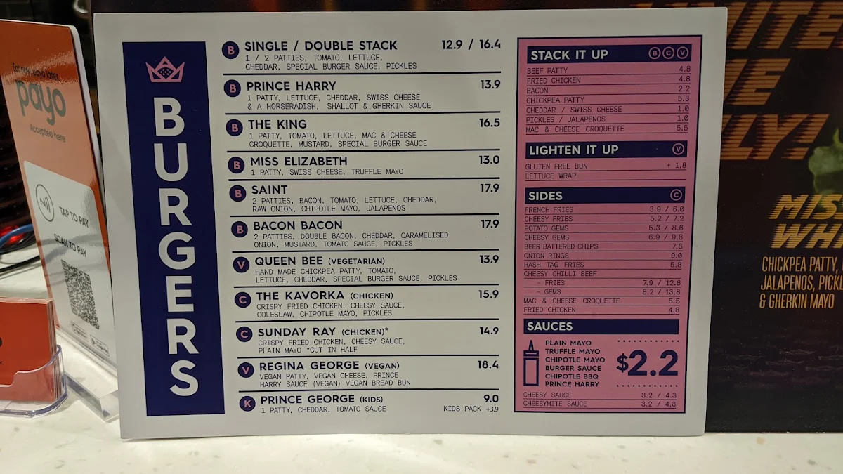 Menu, Royal Stacks Emporium