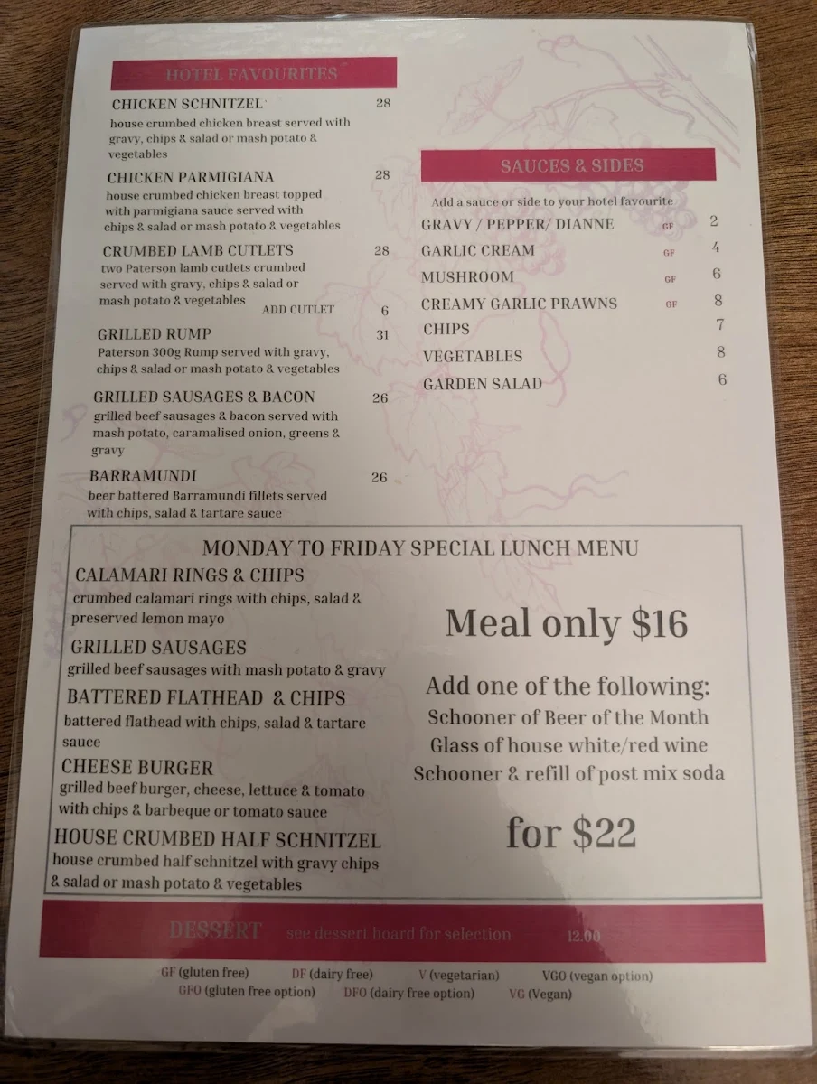Menu, Miss Mullens Bar at The Commercial