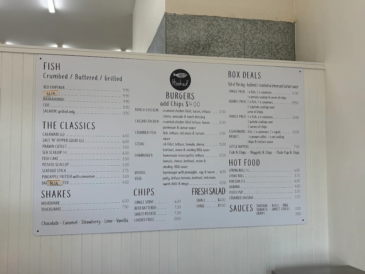 Menu, Hooked Fish & Chippery