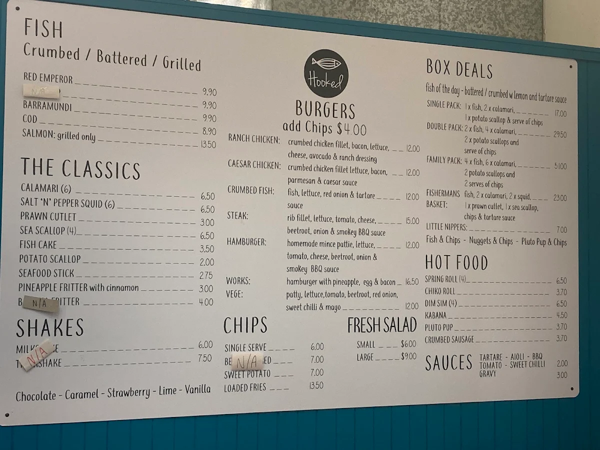 Menu, Hooked Fish & Chippery