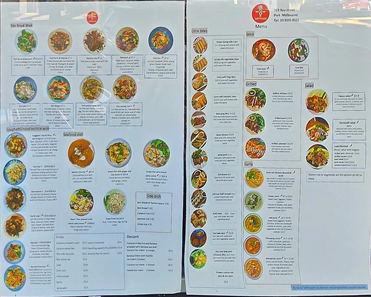 Menu, Amphawa cafe & Thai restaurant