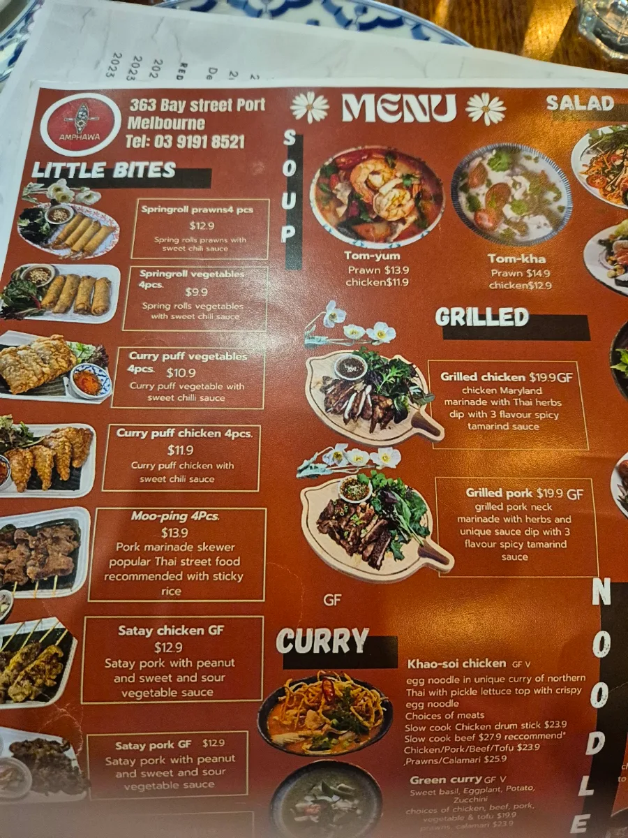 Menu, Amphawa cafe & Thai restaurant