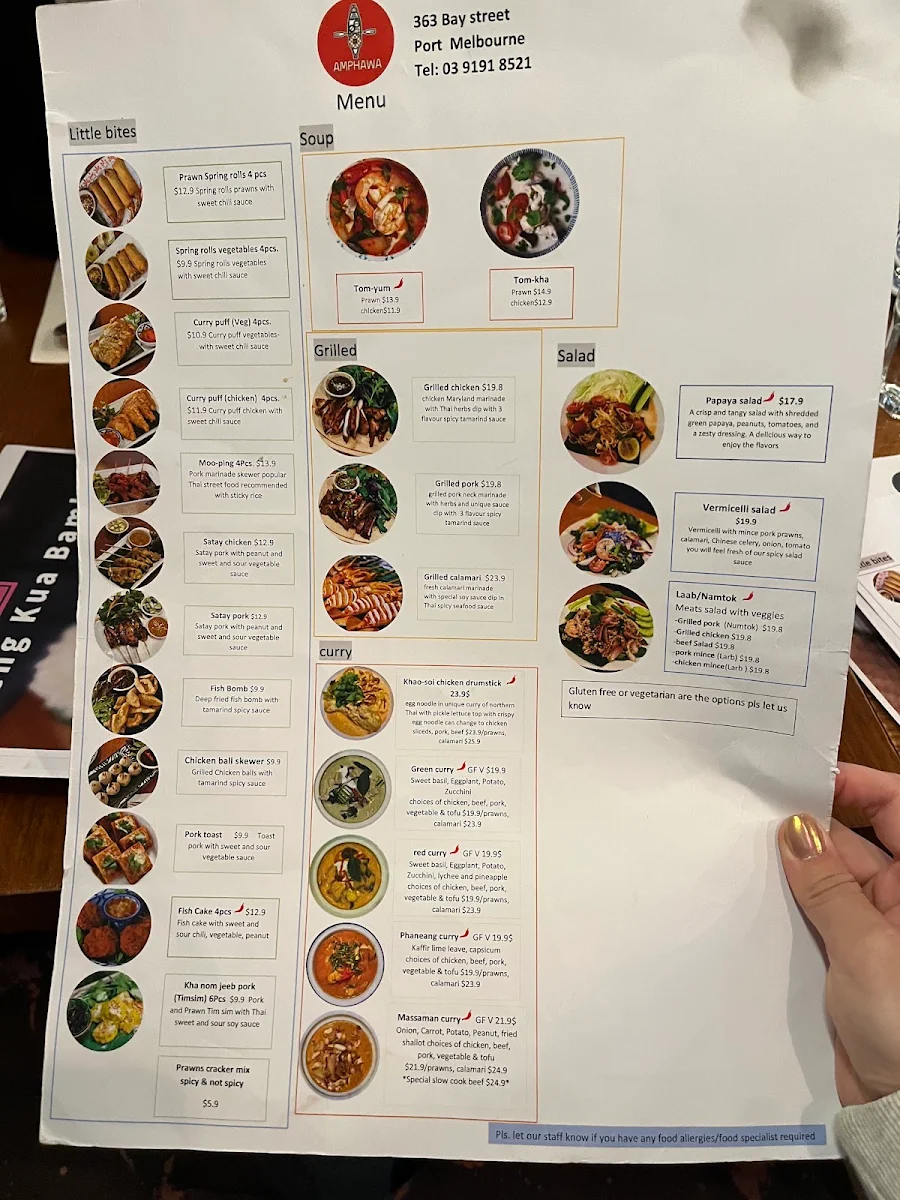 Menu, Amphawa cafe & Thai restaurant
