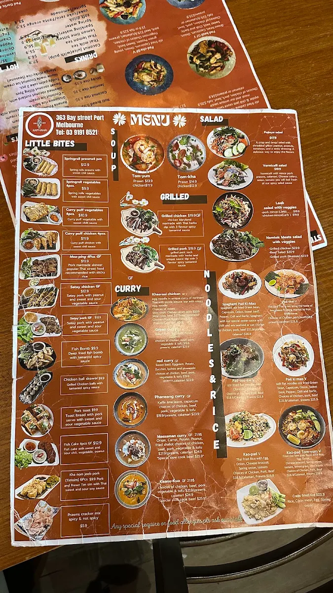 Menu, Amphawa cafe & Thai restaurant