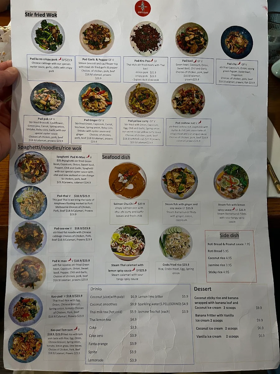 Menu, Amphawa cafe & Thai restaurant