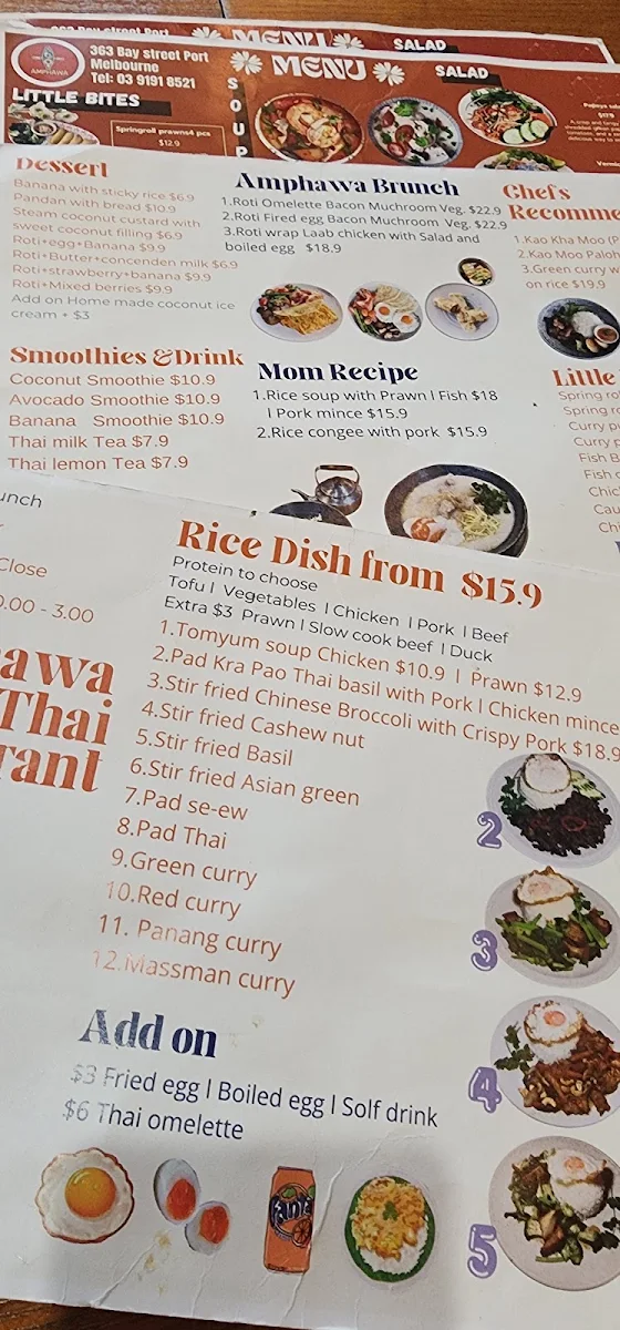 Menu, Amphawa cafe & Thai restaurant