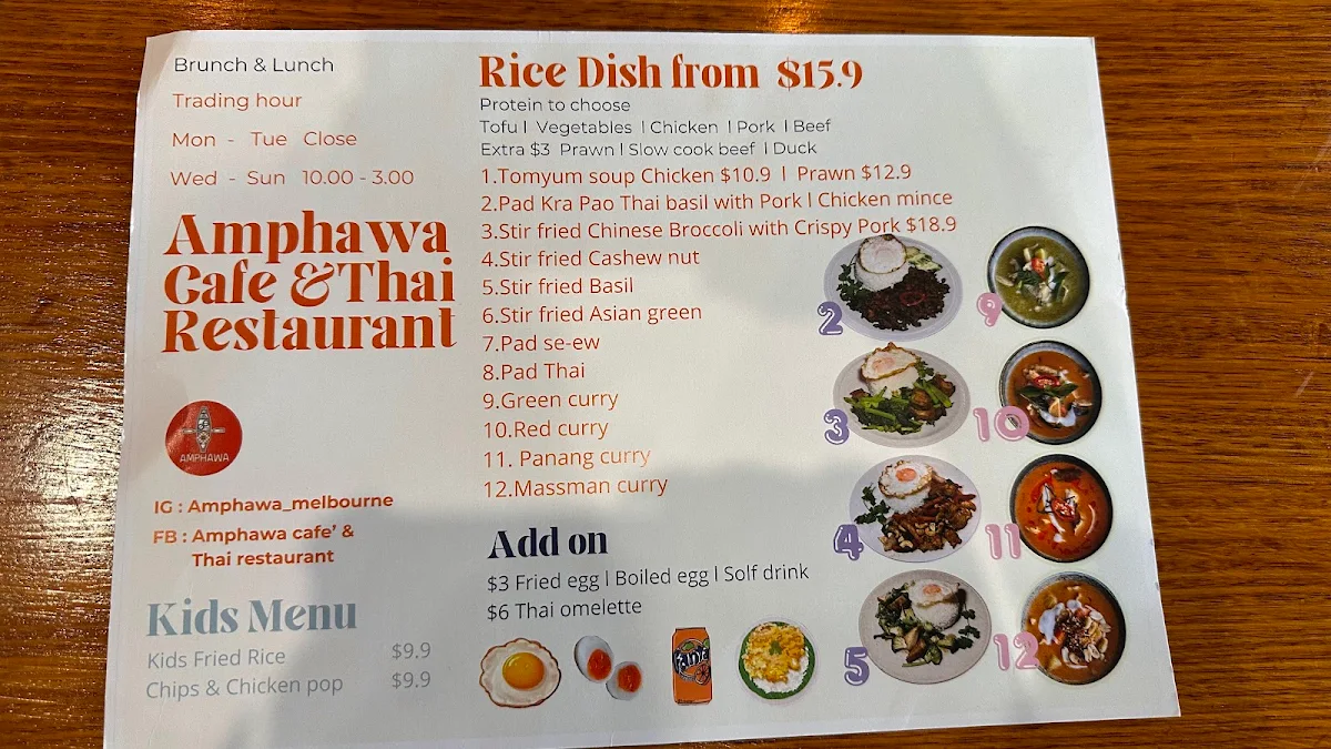 Menu, Amphawa cafe & Thai restaurant