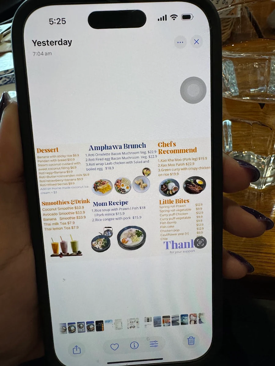 Menu, Amphawa cafe & Thai restaurant