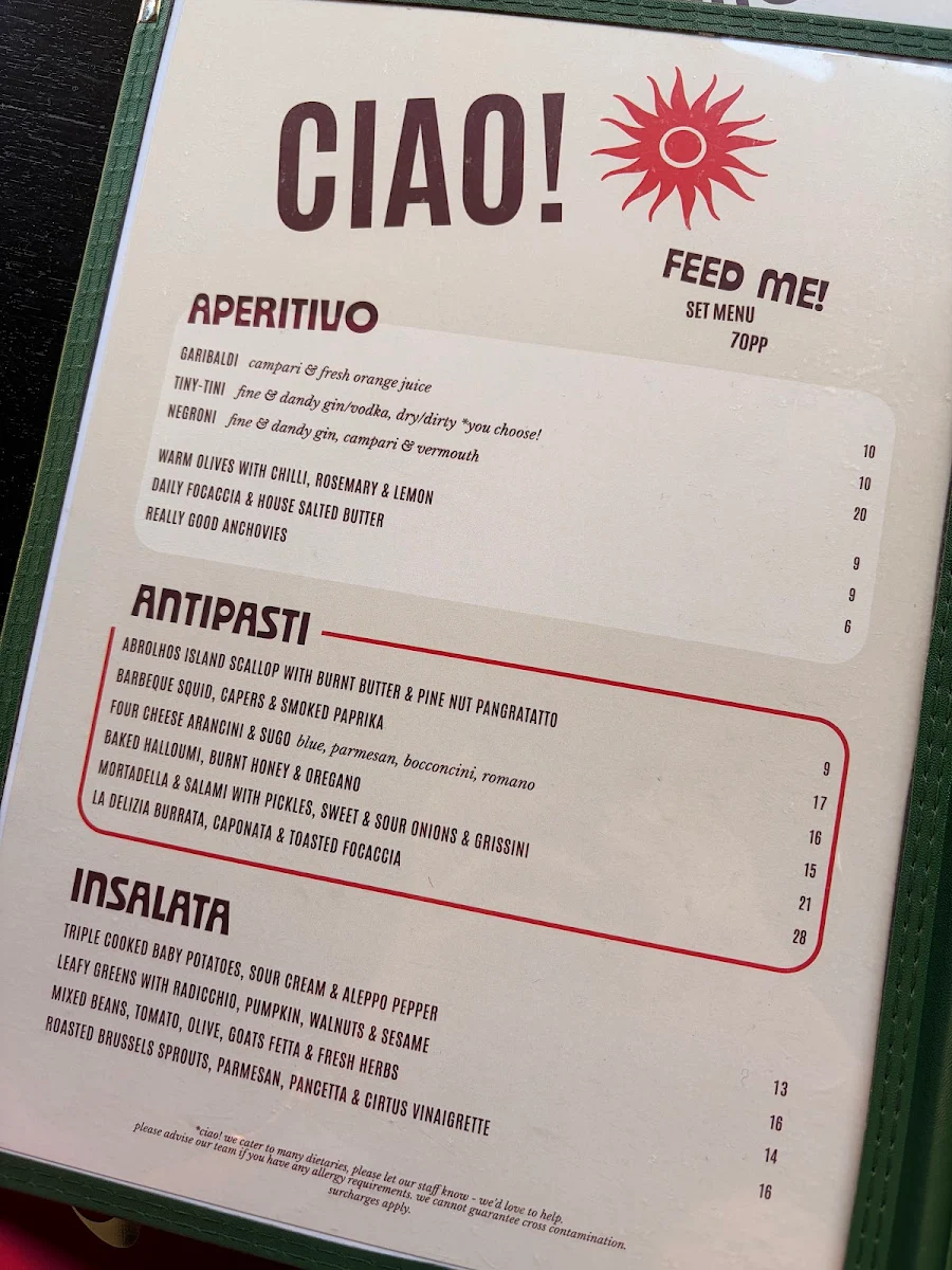 Menu, Ciao Dandy
