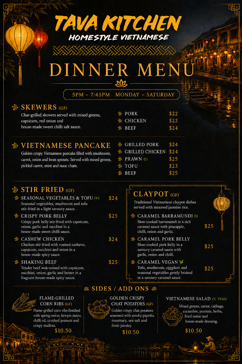 Menu, Tava Kitchen