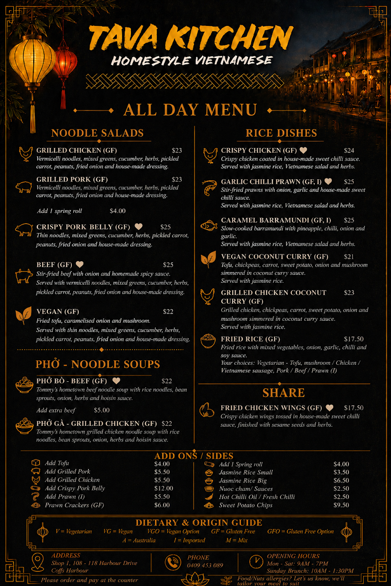 Menu, Tava Kitchen