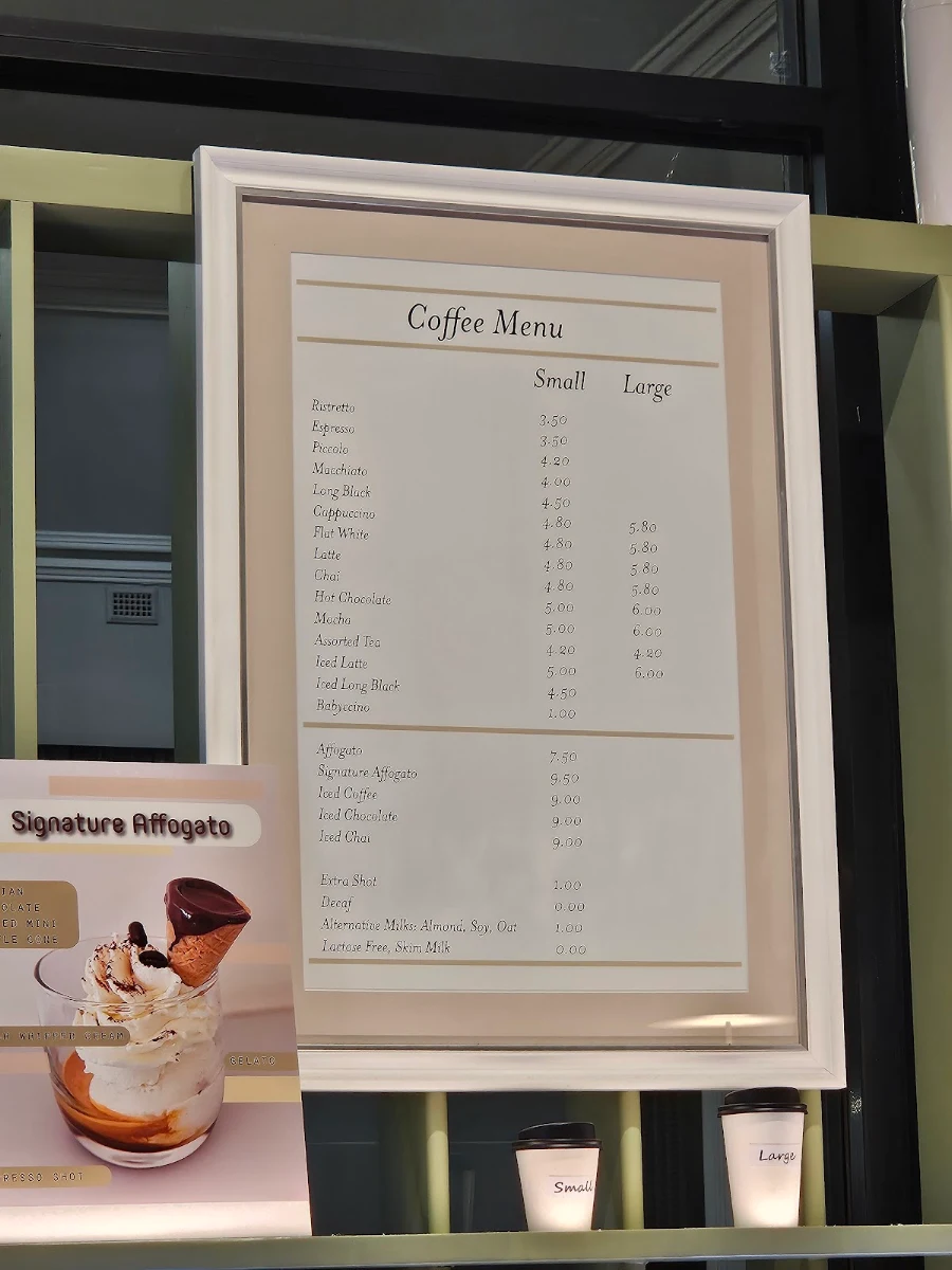Menu, Bottega Gelateria