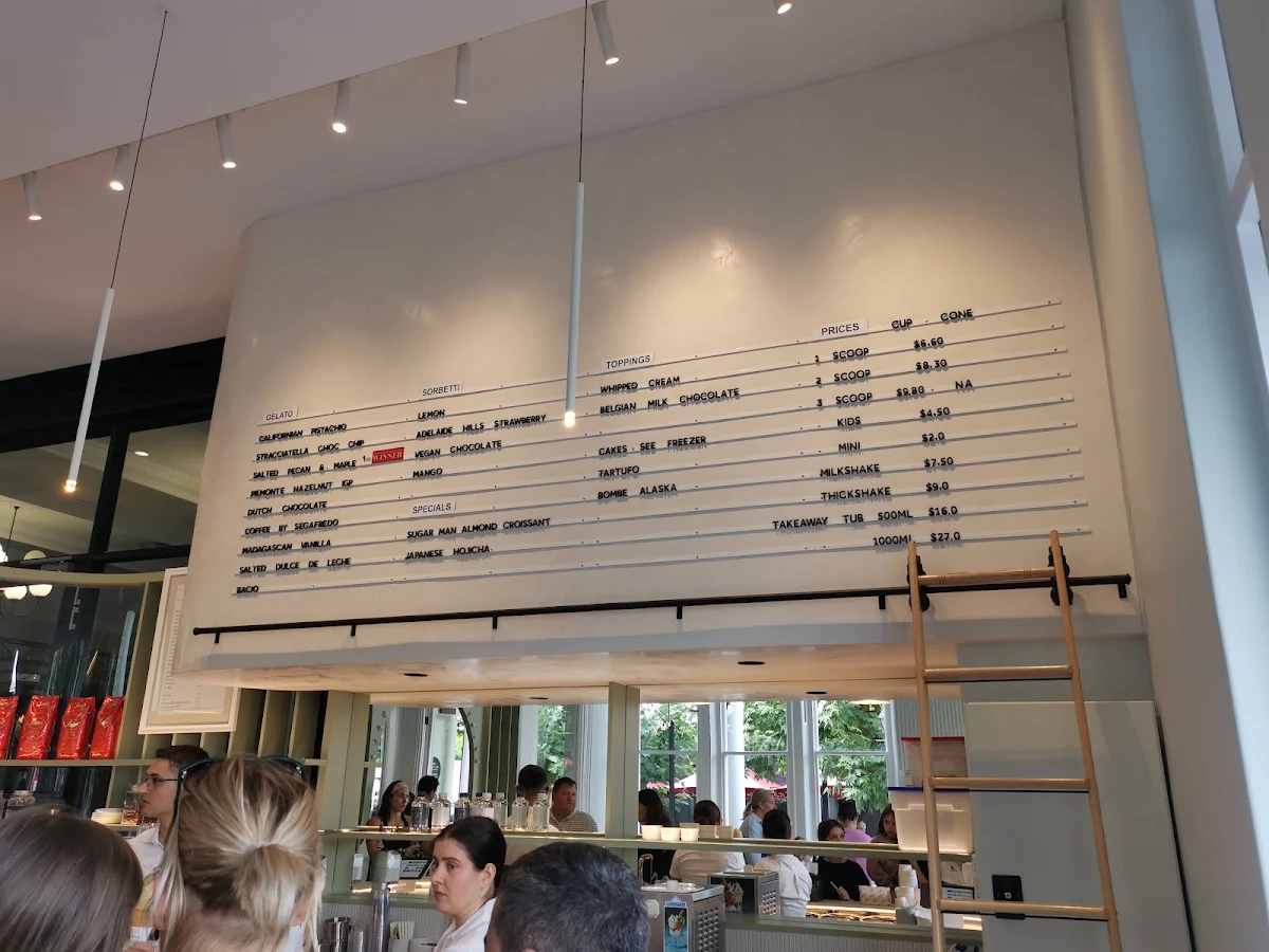 Menu, Bottega Gelateria