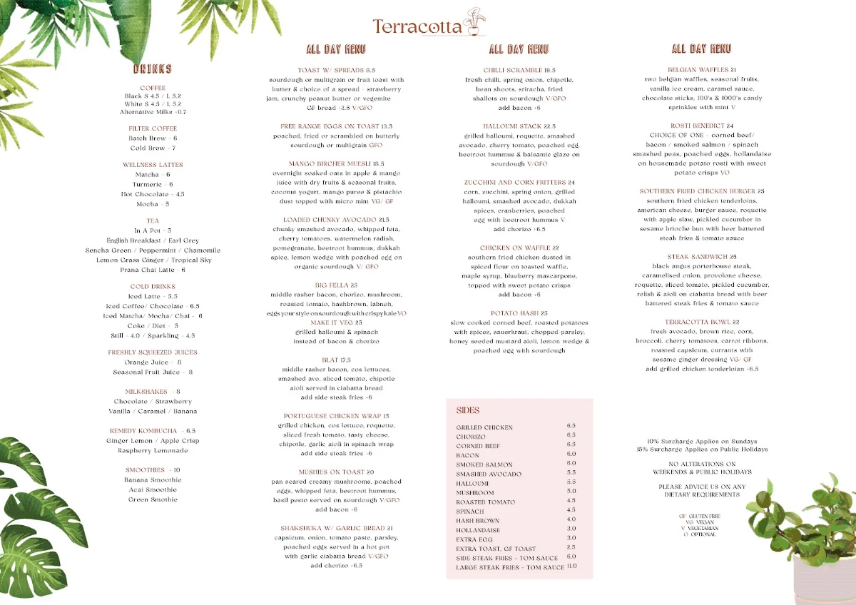 Menu, Terracotta Elsternwick