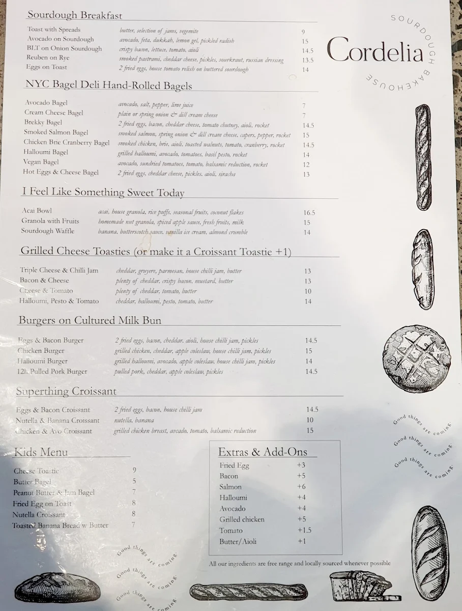 Menu, Cordelia Sourdough Bakehouse