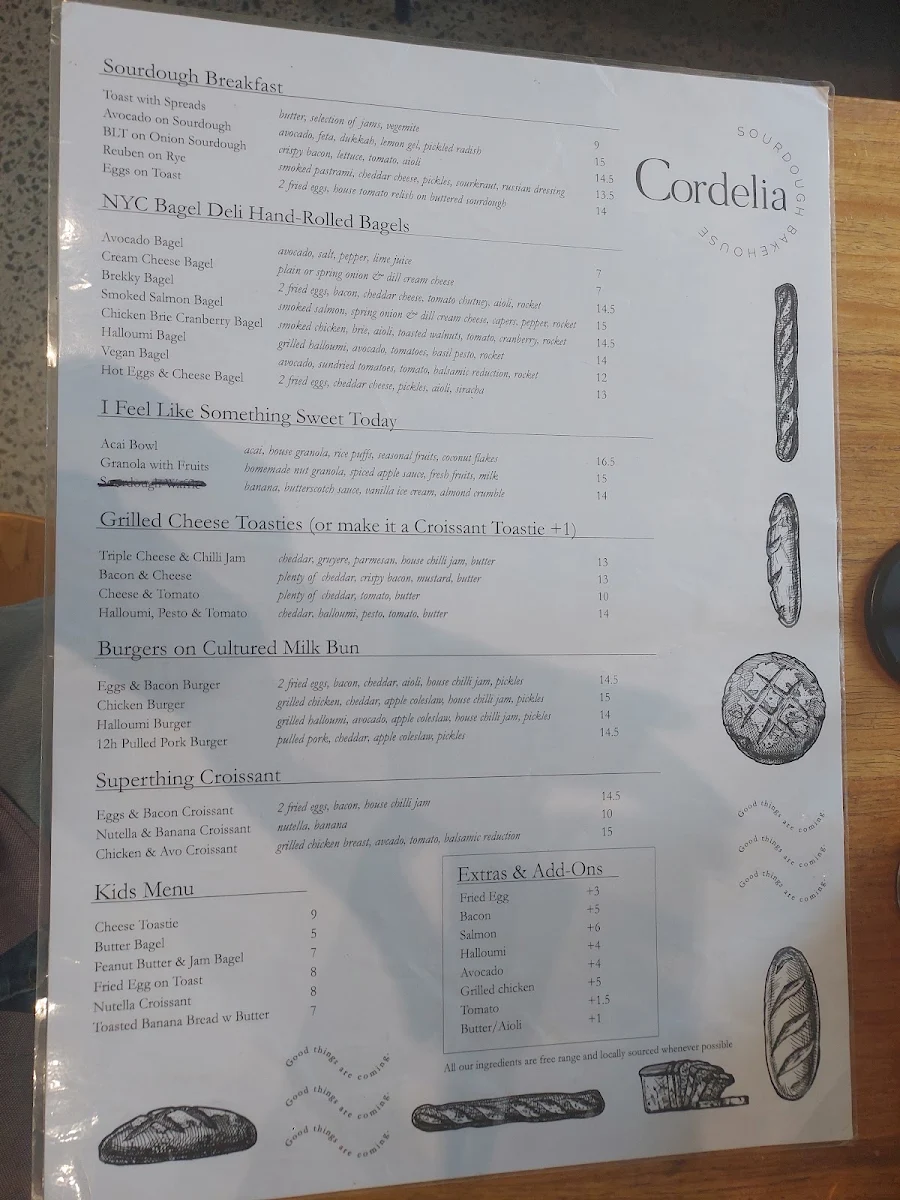 Menu, Cordelia Sourdough Bakehouse