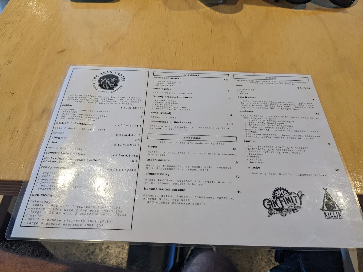 Menu, 1 in 20 Cafe
