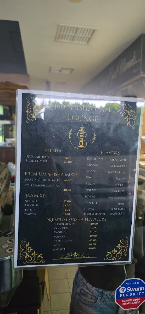 Menu, 360 Three Sixty Shisha Lounge Cafe