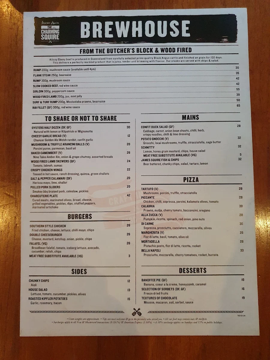 Menu, The Charming Squire
