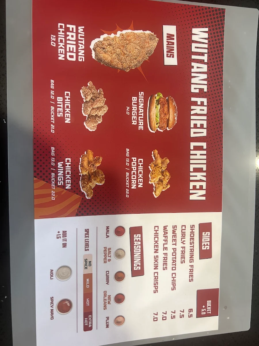 Menu, Wutang Fried Chicken Girrawheen