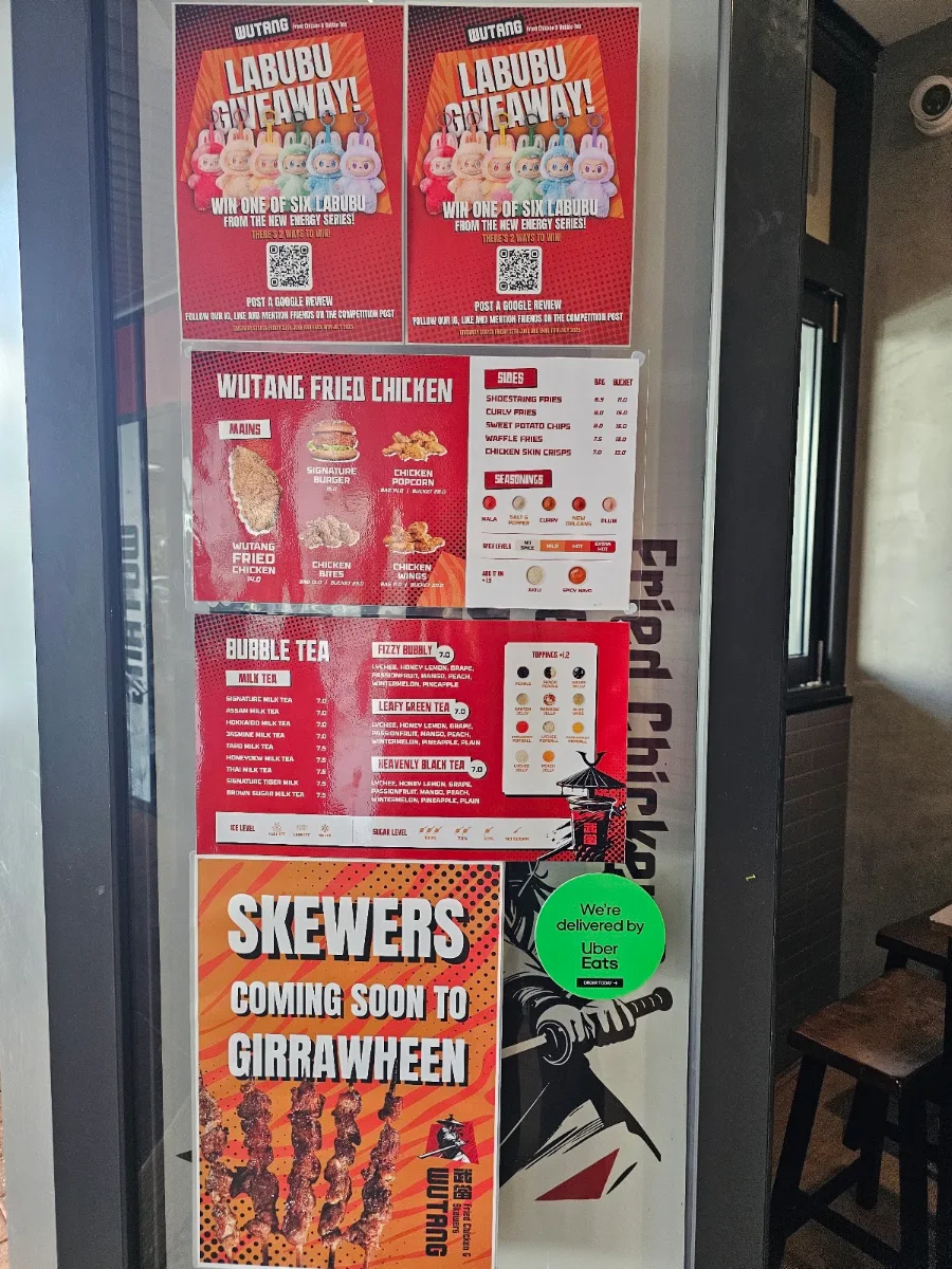 Menu, Wutang Fried Chicken Girrawheen