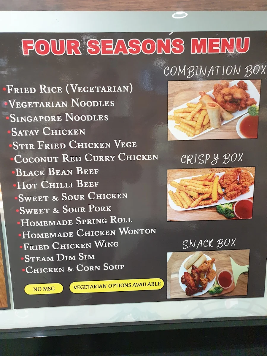 Menu, Four Seasons Take Away