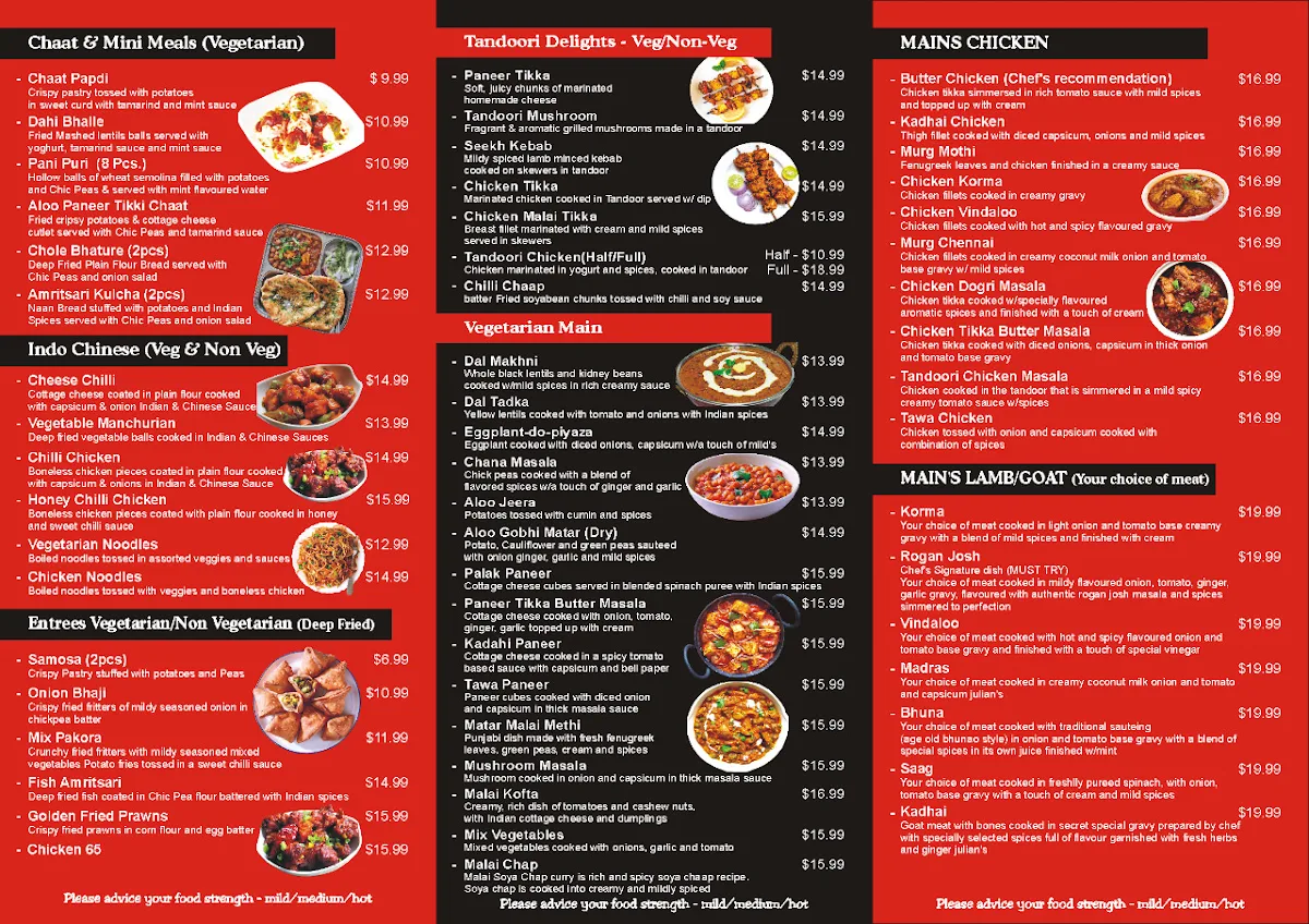 Menu, Delhi Diner Kilmore