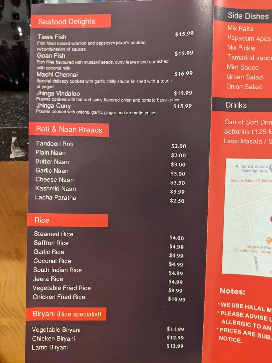 Menu, Delhi Diner Kilmore
