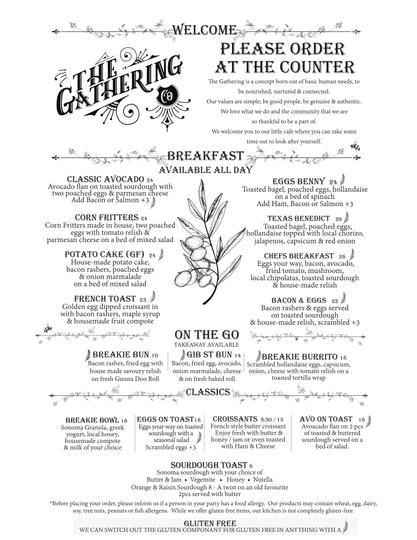 Menu, The Gathering Cafe