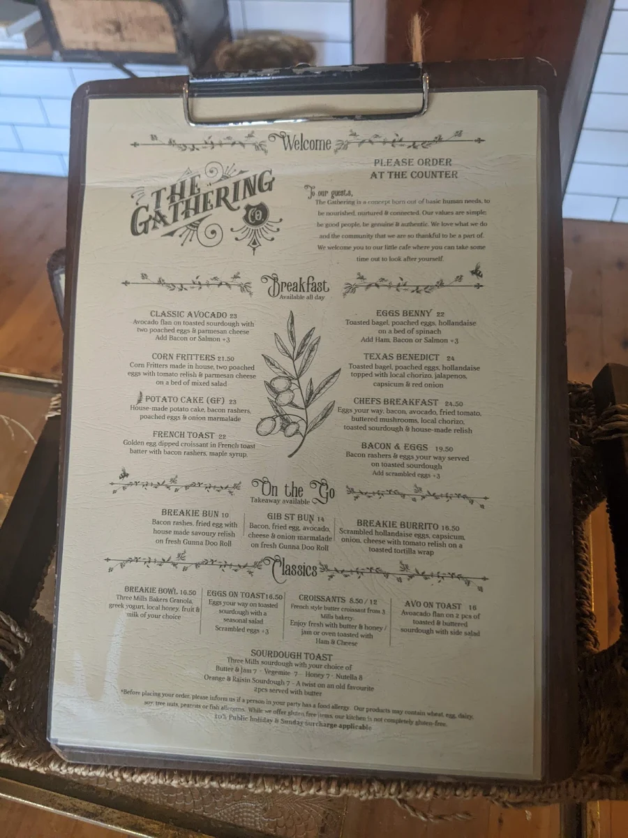 Menu, The Gathering Cafe