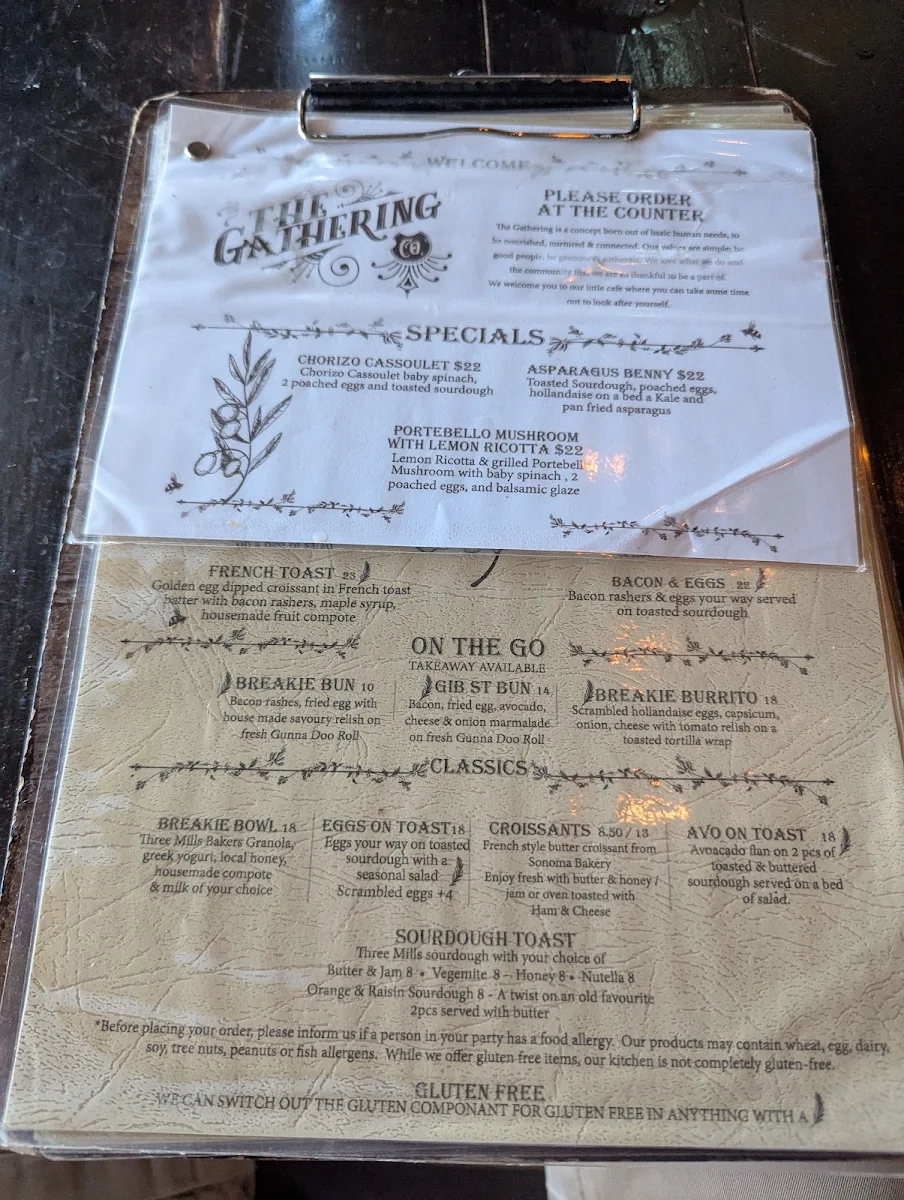 Menu, The Gathering Cafe
