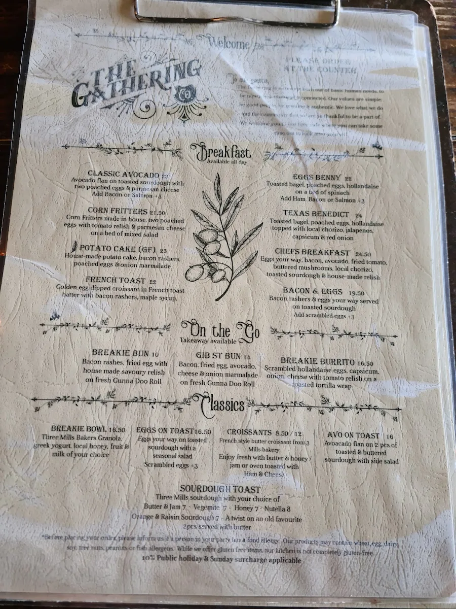 Menu, The Gathering Cafe