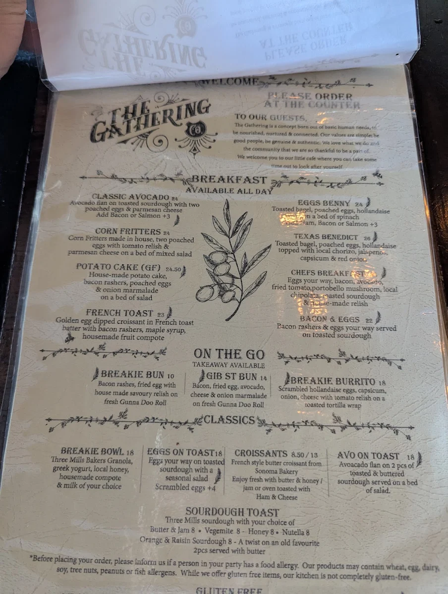 Menu, The Gathering Cafe