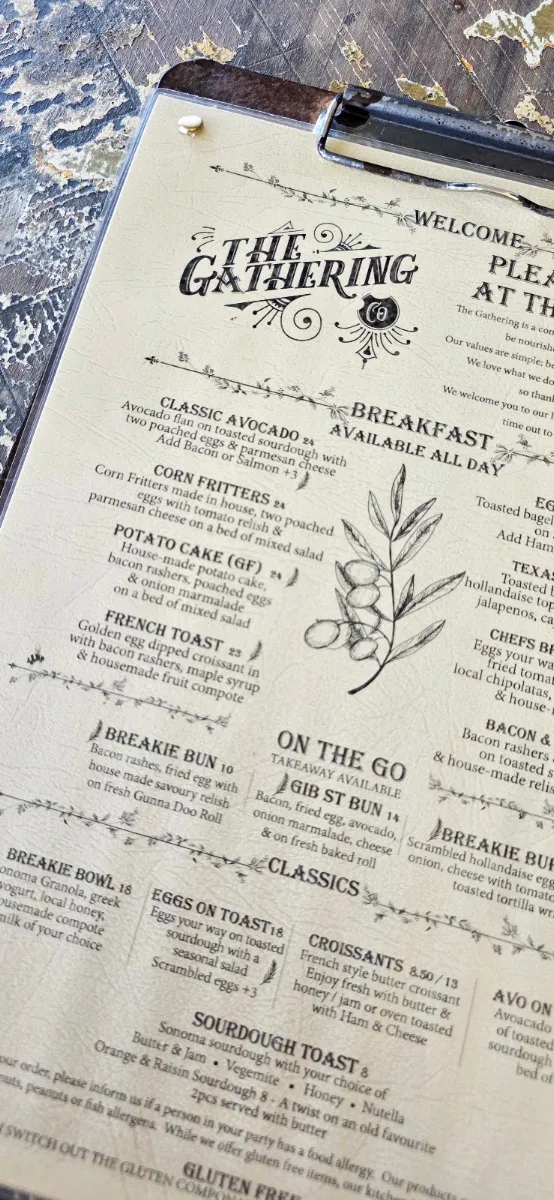 Menu, The Gathering Cafe