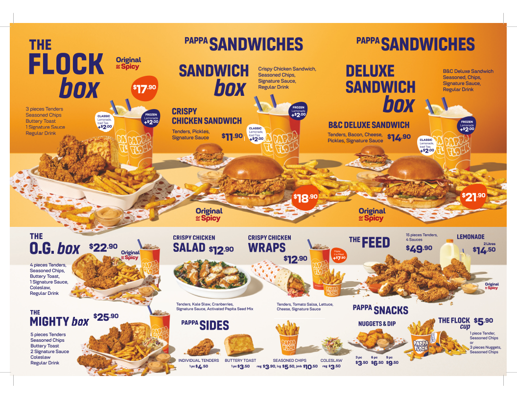Menu, Pappa Flock - Frenchs Forest