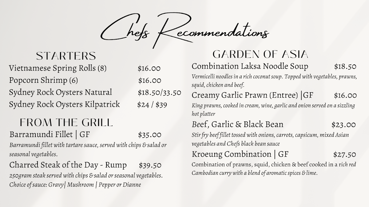 Menu, The Garden Eatery