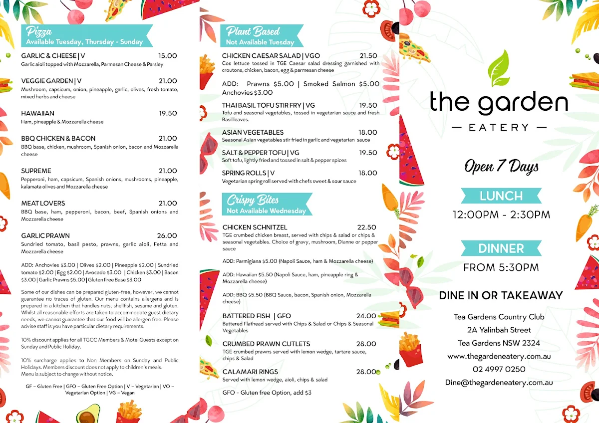 Menu, The Garden Eatery