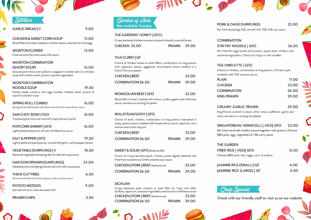 Menu, The Garden Eatery