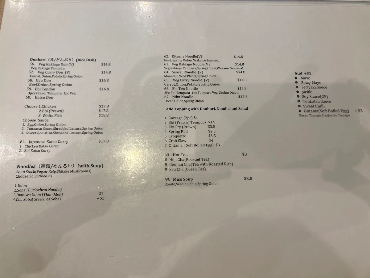 Menu, tatsu japanese cuisine