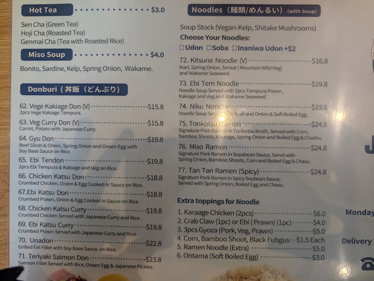 Menu, tatsu japanese cuisine