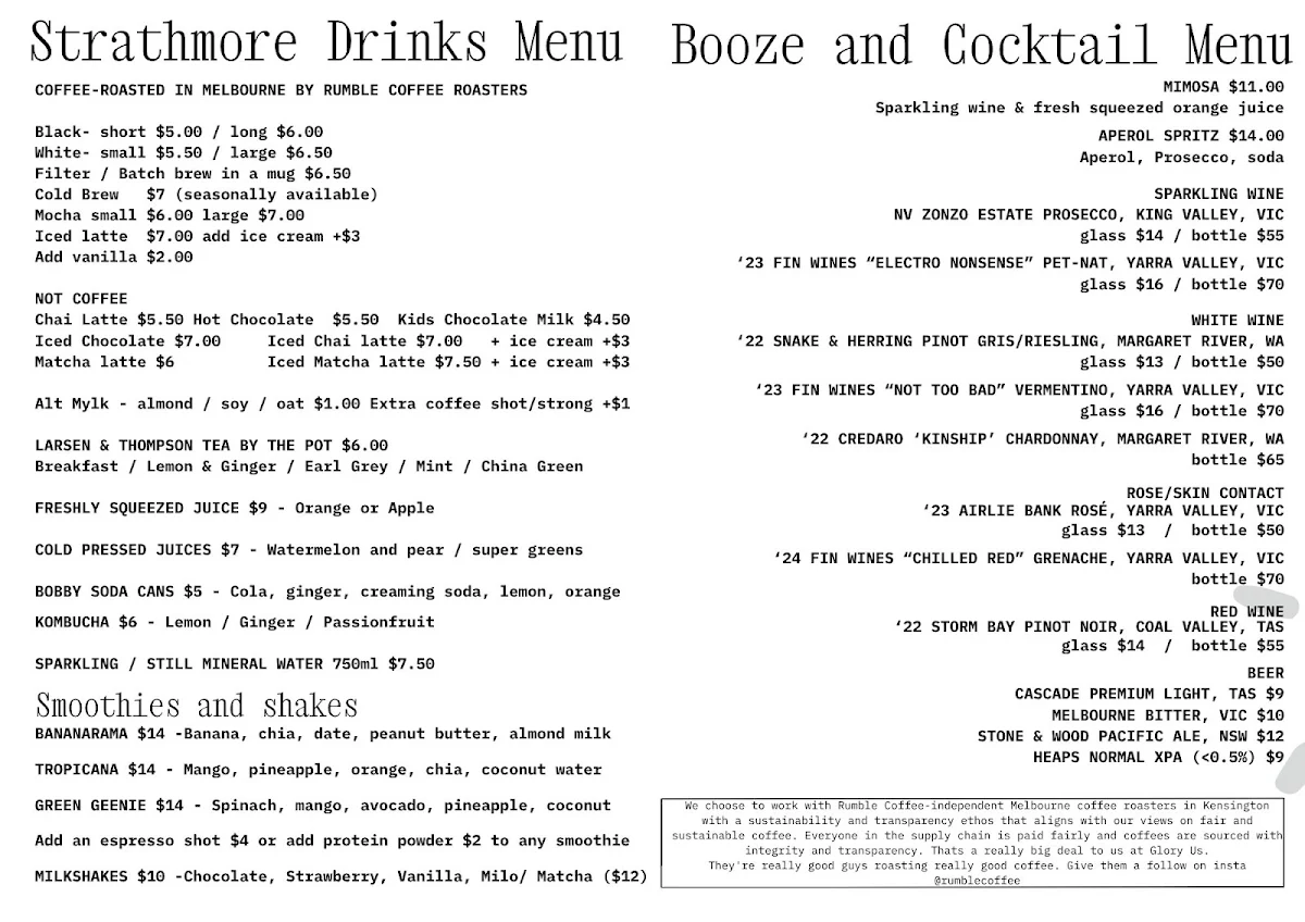 Menu, Glory Us
