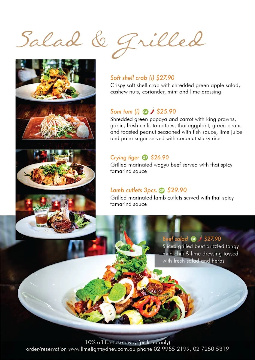 Menu, Limelight Cafe & Restaurant